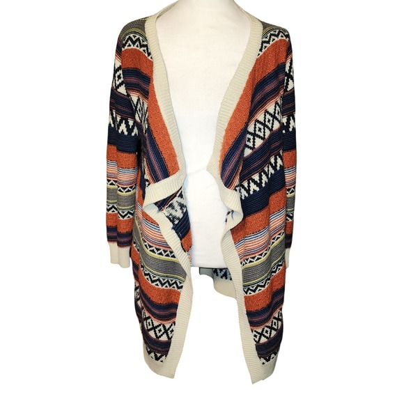 Ekklesia Sweaters - Ekklesia Aztec Southwestern Stripe Open Front Cardigan Sweater 1 Size Fits Most